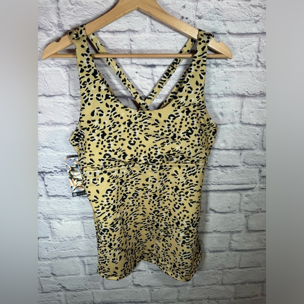 Hapari Swim Tankini top Tan- cheetah print women’s cross back.